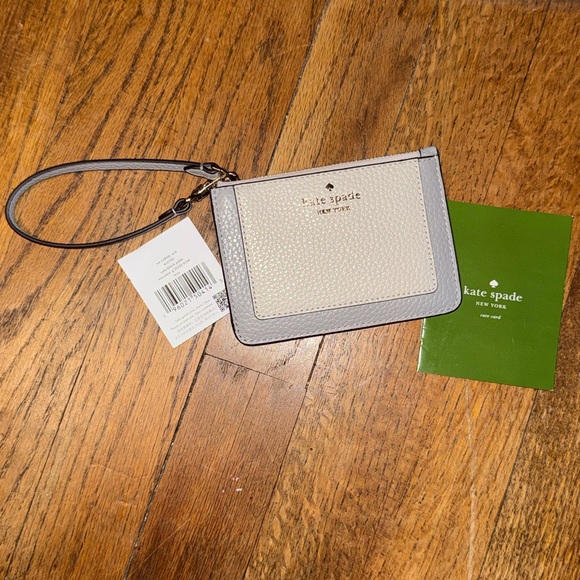 •KATE SPADE•NWT MOUNTAIN GRAY & WHITE COLORBLOCK LENA SMALL CARD HOLDER WRISTLET - Picture 7 of 9